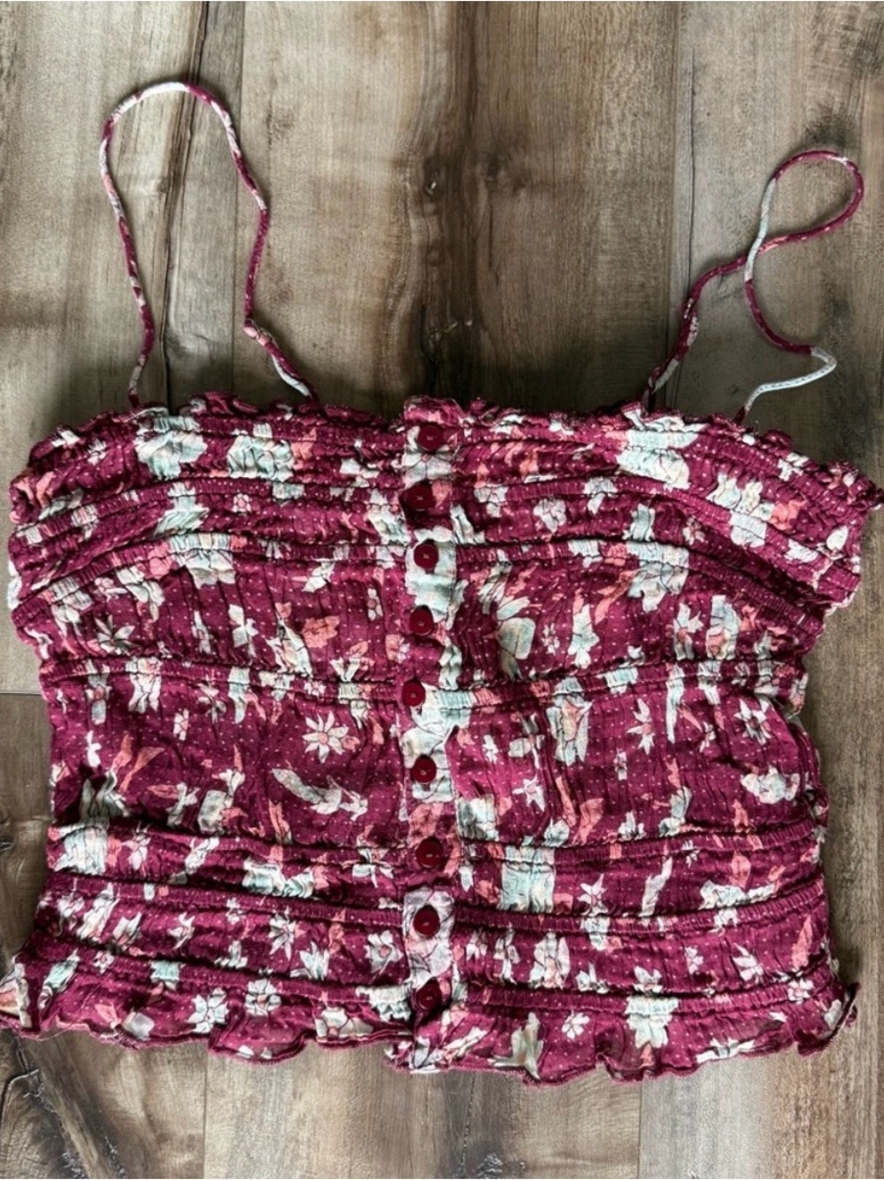 Smocked Floral Corset Top Maroon Free People Meridian Cropped Tank Y2K Style XS
